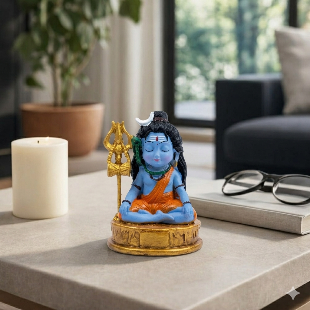 Meditating Little Shiva (Adiyogi) Miniature Idol - Cute Mahadev Figurine for Car Dashboard & Home Decor