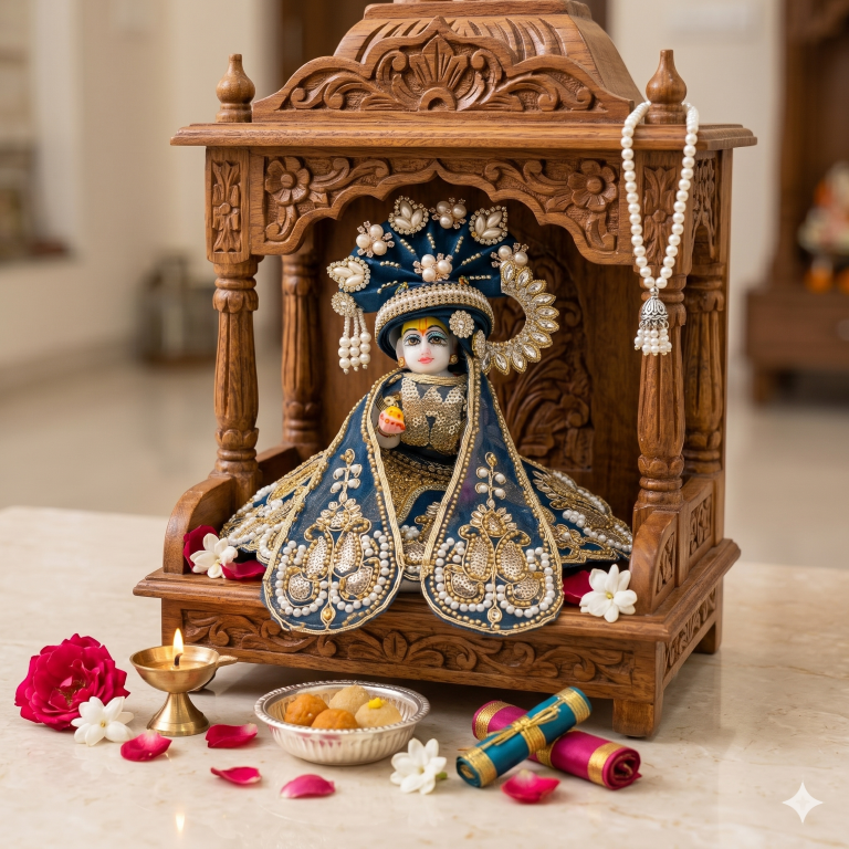 Tiny Shiny Laddu Gopal Poshak Thakur Ji Dress Heavy Designer Dress for Kanha Ji Fancy Dress for Bal Krishna Janmaasthmi Special for Ladoo Gopal Ji (Size-0 to 5)