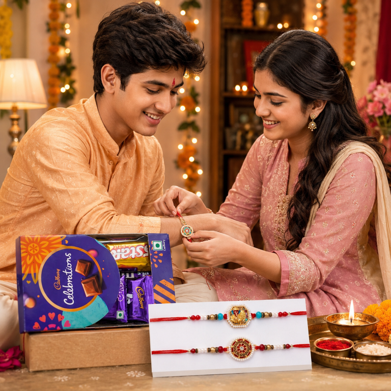 Set of 2 Ganesha Designer Rakhi Set for Brother, Bhai, Multicolor