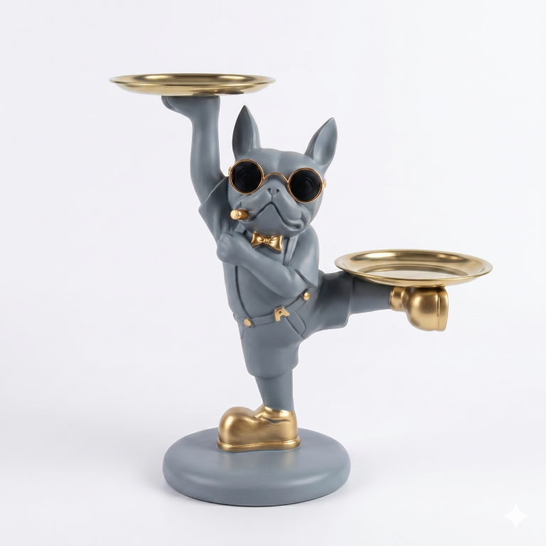 Cool Bulldog Dual-Tray Storage Figurine | Quirky Home & Office Organizer
