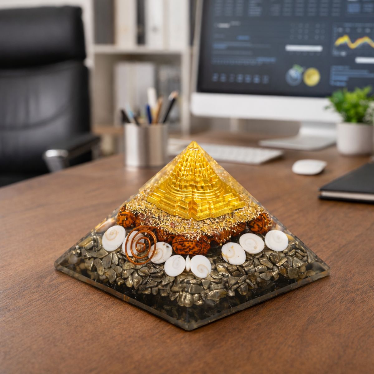 Shree Yantra Pyramid with Pyrite