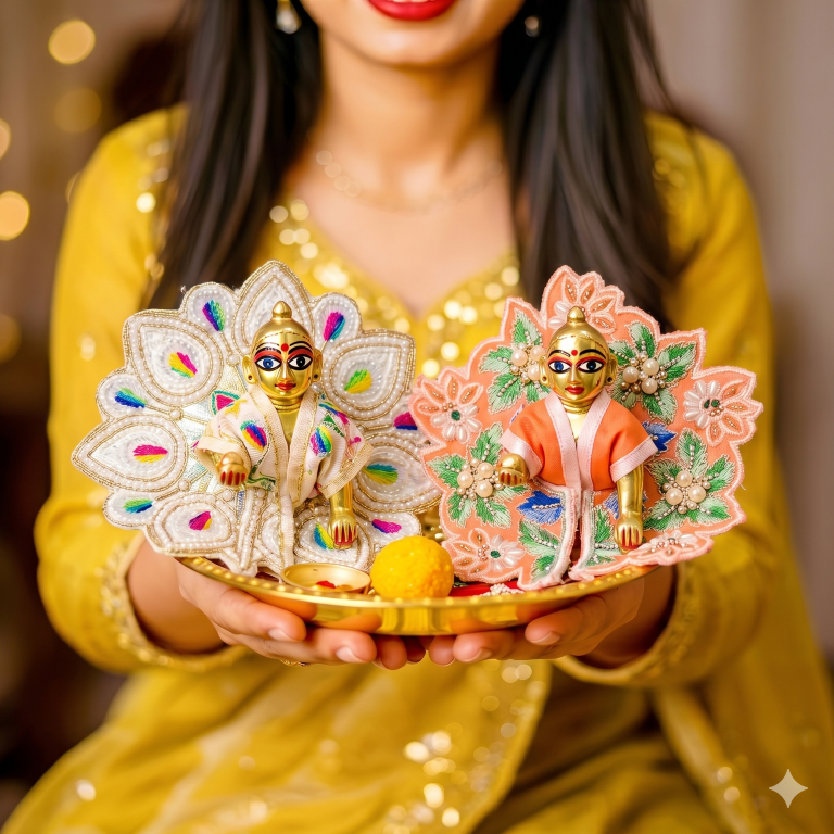 Tiny Shiny Laddu Gopal Poshak Thakur Ji Dress Heavy Designer Dress for Kanha Ji Fancy Dress for Bal Krishna Janmaasthmi Special for Ladoo Gopal Ji (Size-0 to 2)