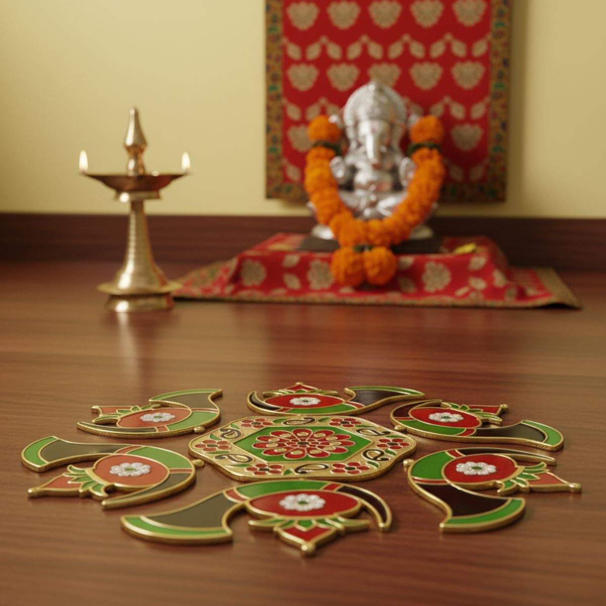 Kalash Meena Stone Rangoli —  Decorative Reusable Festive Floor Art for Diwali