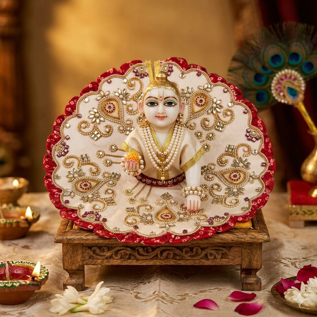 Tiny Shiny Laddu Gopal Poshak Thakur Ji Dress Heavy Designer Dress for Kanha Ji Fancy Dress for Bal Krishna Janmaasthmi Special for Ladoo Gopal Ji (Size-1 to 5)