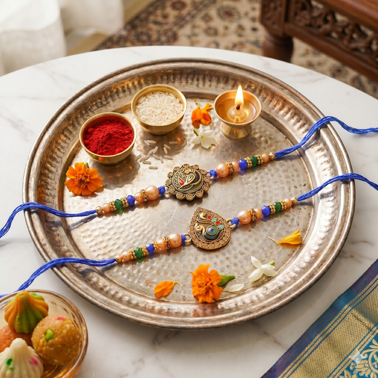 Set of 2 Swan & Peacock Rakhi Set for Brother, Bhai, Multicolor