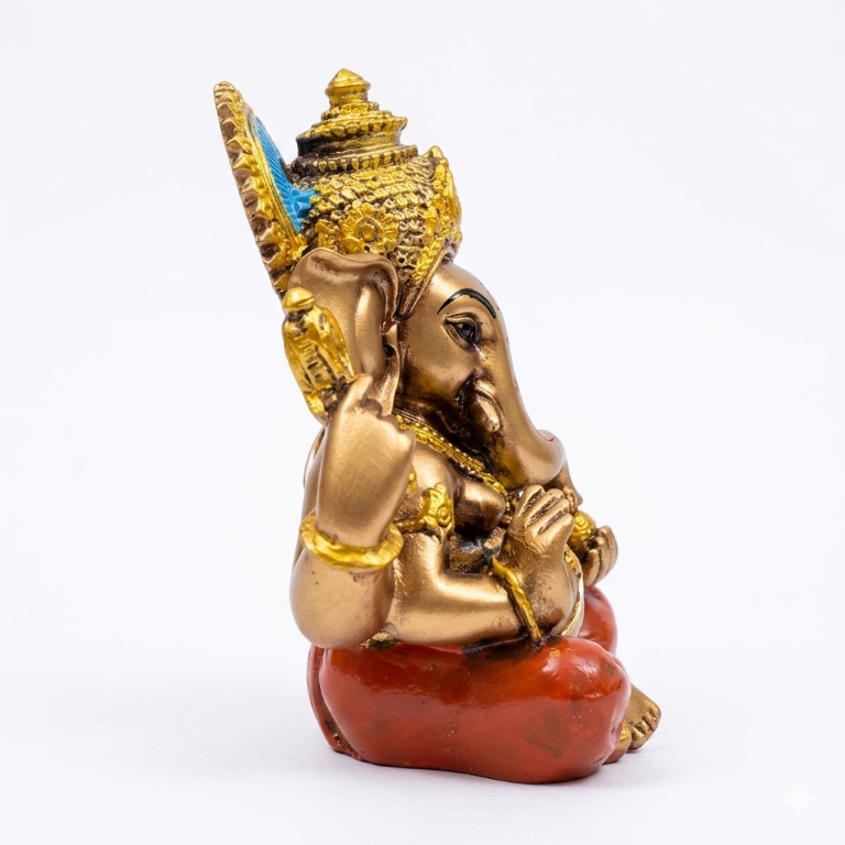 Majestic Lord Ganesha Idol with Blue Halo - Antique Bronze Finish (13.5 cm) | Premium Home Decor & Spiritual Gift