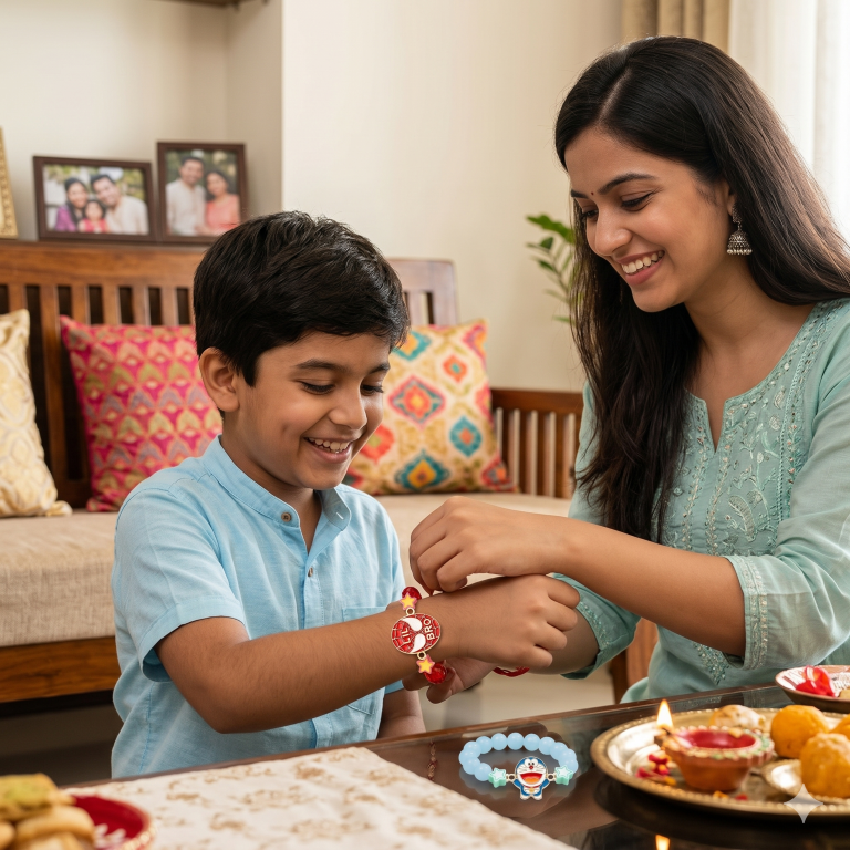 Kids Rakhi Combo Set of 2 with Chocolate, Best Brother Keychain & Roli Chawal | Raksha Bandhan Gift Hamper for Boys
