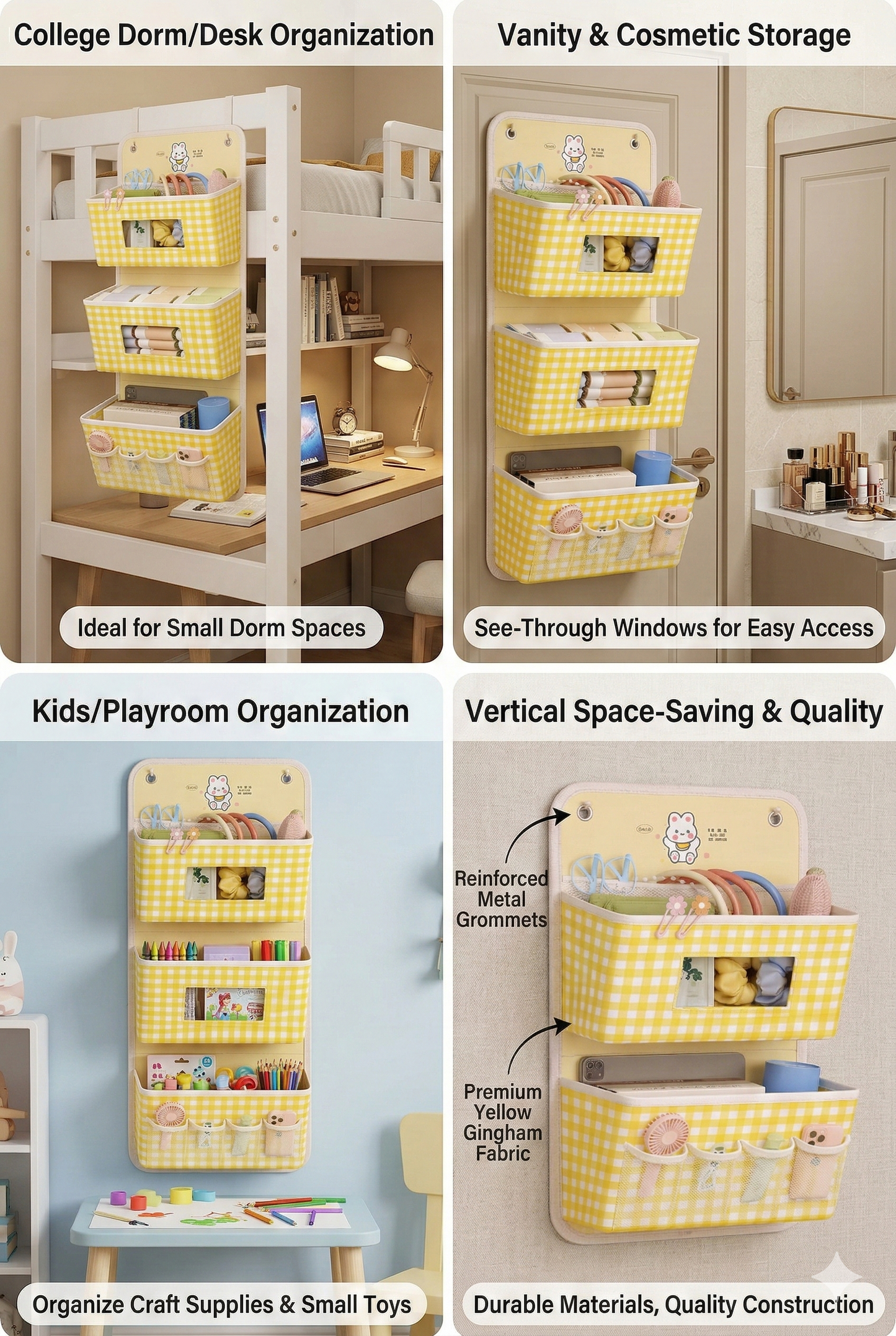 Tiny Shiny Over Door Hanging Organizer — 3 Pocket  Fabric Storage Bag with Mesh Windows | Red Yellow
