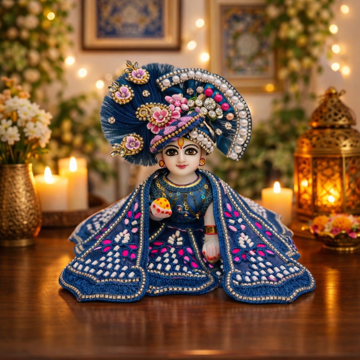 Tiny Shiny Laddu Gopal Poshak Thakur Ji Dress Heavy Designer Dress for Kanha Ji Fancy Dress for Bal Krishna Janmaasthmi Special for Ladoo Gopal Ji (Size- 0 to 6)