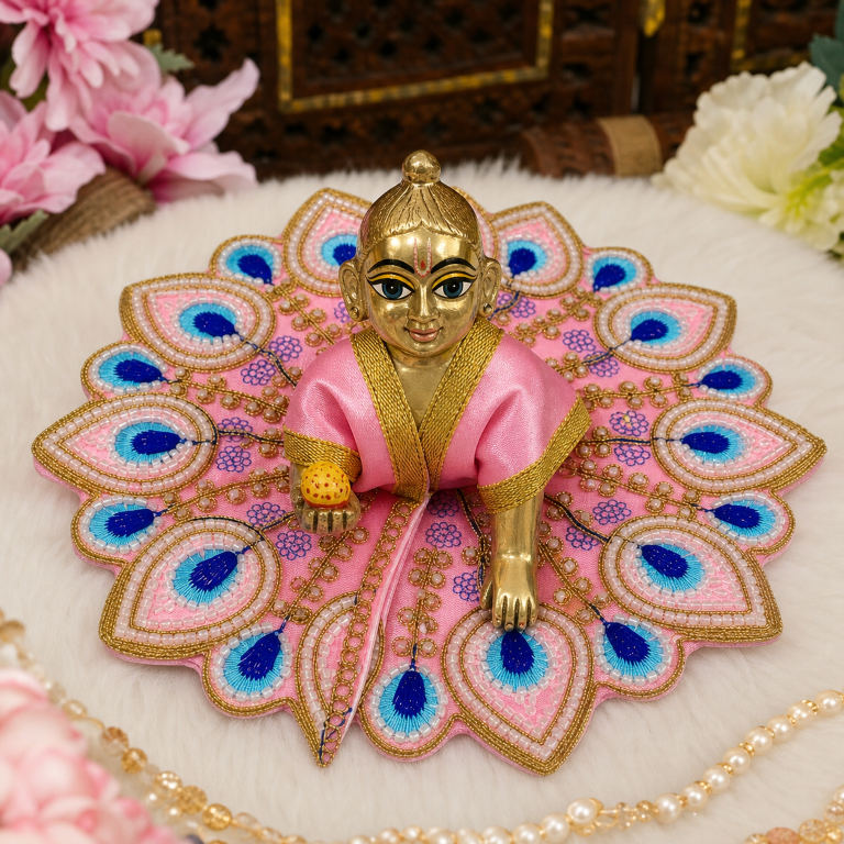 Tiny Shiny Laddu Gopal Poshak Thakur Ji Dress Heavy Designer Dress for Kanha Ji Fancy Dress for Bal Krishna Janmaasthmi Special for Ladoo Gopal Ji (Size-4)