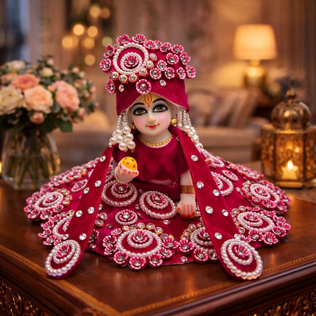 Tiny Shiny Laddu Gopal Poshak Thakur Ji Dress Heavy Designer Dress for Kanha Ji Fancy Dress for Bal Krishna Janmaasthmi Special for Ladoo Gopal Ji (Size- 1 to 6)