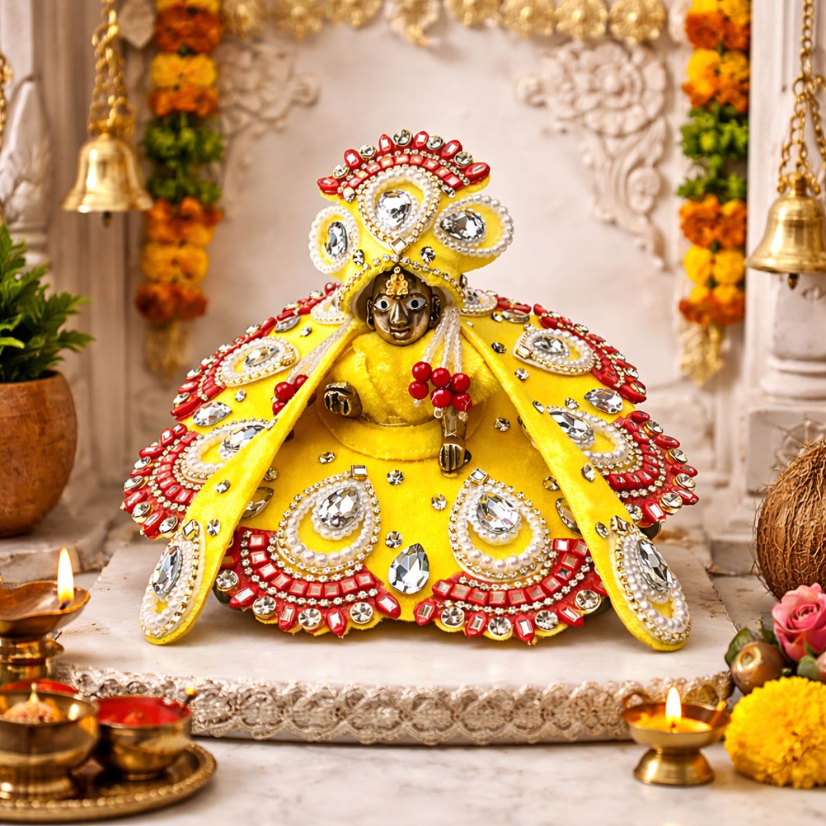 Tiny Shiny Laddu Gopal Poshak Thakur Ji Dress Heavy Designer Dress for Kanha Ji Fancy Dress for Bal Krishna Janmaasthmi Special for Ladoo Gopal Ji (Size-2)