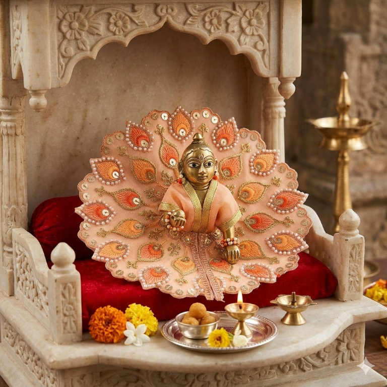 Tiny Shiny Laddu Gopal Poshak Thakur Ji Dress Heavy Designer Dress for Kanha Ji Fancy Dress for Bal Krishna Janmaasthmi Special for Ladoo Gopal Ji (Size-3 to 5)