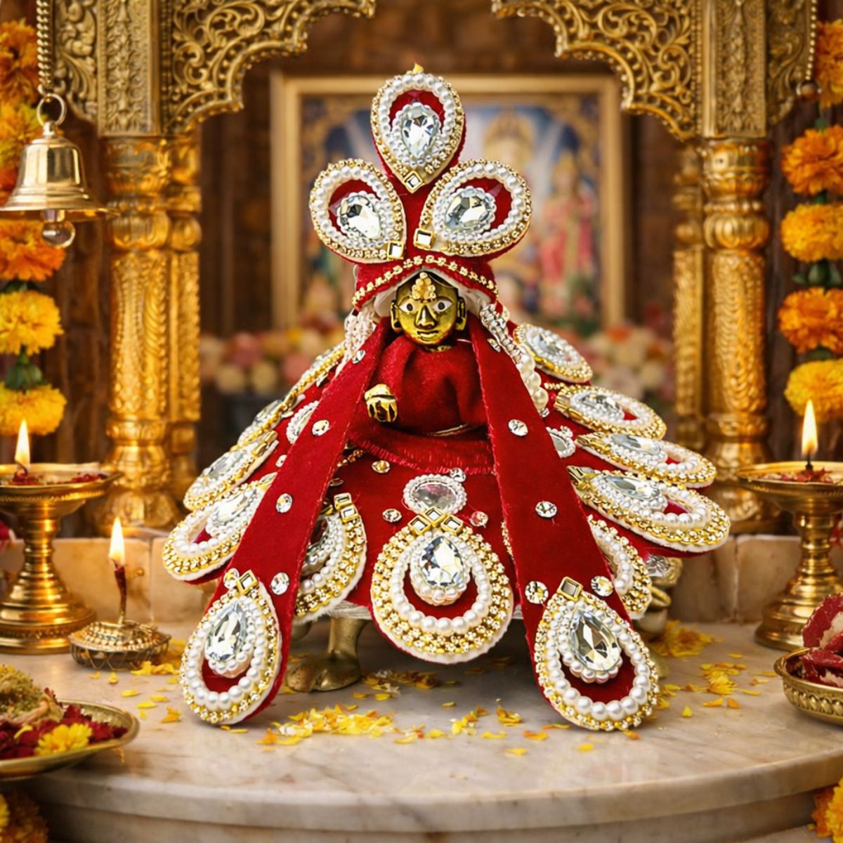Tiny Shiny Laddu Gopal Poshak Thakur Ji Dress Heavy Designer Dress for Kanha Ji Fancy Dress for Bal Krishna Janmaasthmi Special for Ladoo Gopal Ji (Size-2)