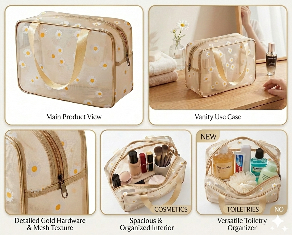 Tiny Shiny Transparent Cosmetic Makeup Bag —  Waterproof Travel Toiletry Organizer with Zipper