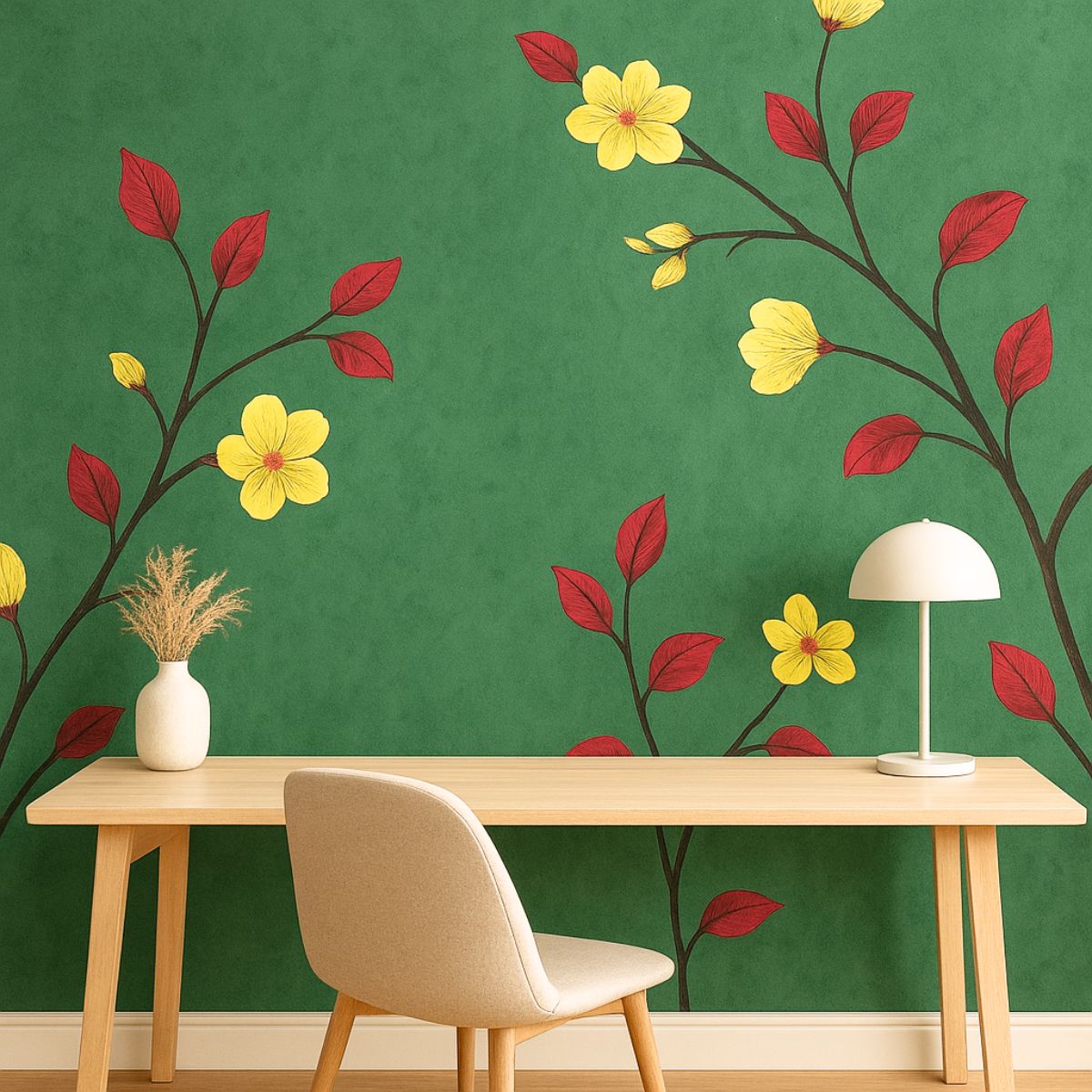 Tiny Shiny Green Floral Removable PVC Vinyl Wallpaper for Walls