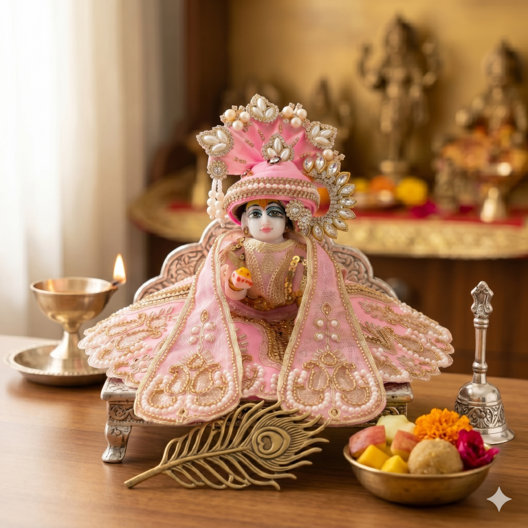 Tiny Shiny Laddu Gopal Poshak Thakur Ji Dress Heavy Designer Dress for Kanha Ji Fancy Dress for Bal Krishna Janmaasthmi Special for Ladoo Gopal Ji (Size-0 to 5)
