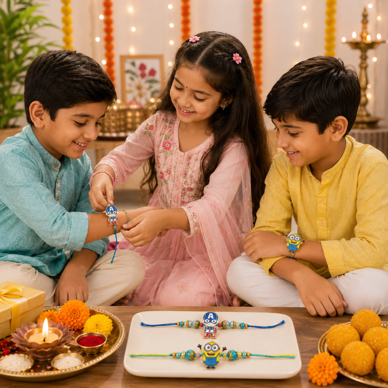 Kids Cartoon Rakhi Set of 2 | Minion & Superhero Designer Rakhi for Brother