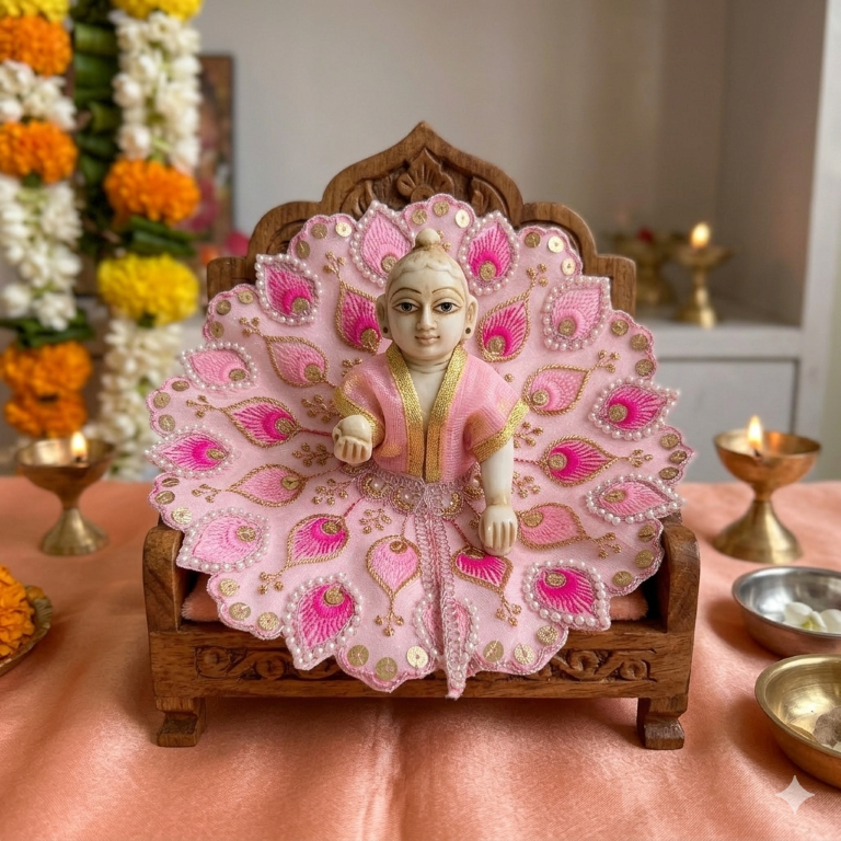 Tiny Shiny Laddu Gopal Poshak Thakur Ji Dress Heavy Designer Dress for Kanha Ji Fancy Dress for Bal Krishna Janmaasthmi Special for Ladoo Gopal Ji (Size-3 to 5)