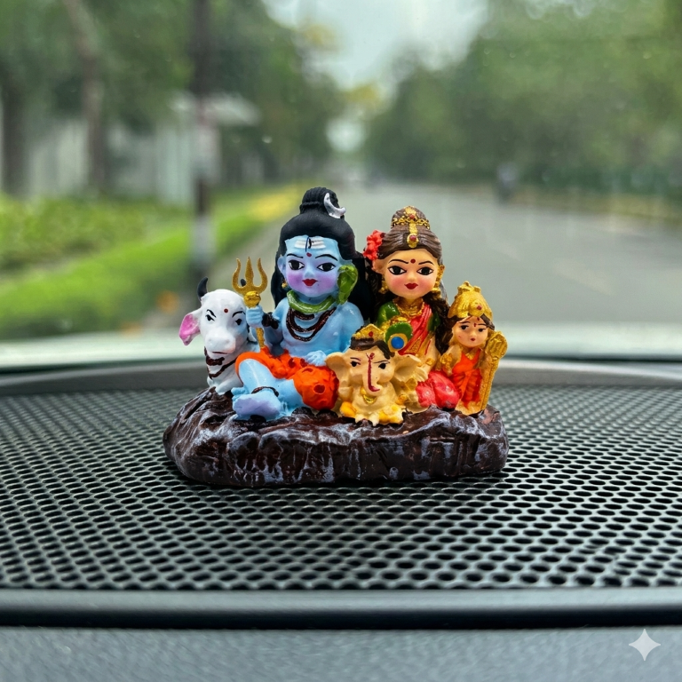 Divine Shiv Parivar Miniature Idol - Shiva, Parvati, Ganesha, Kartikeya & Nandi | Hand-Painted Spiritual Decor (7.5 cm)