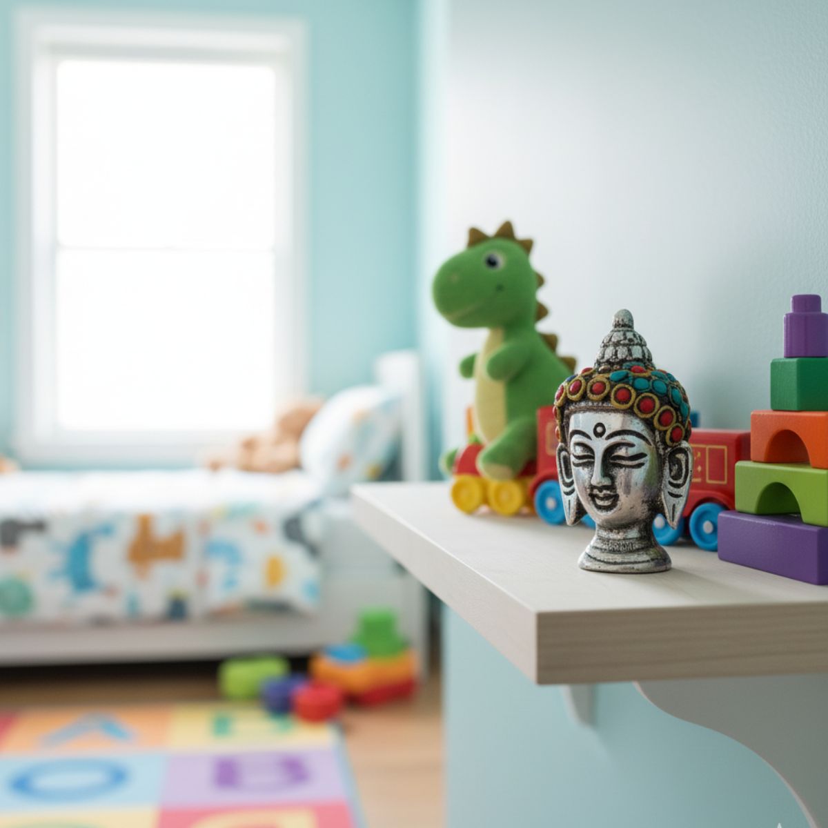 Metal Buddha Statue Figurine with Colorful Stones Agarbatti Holder