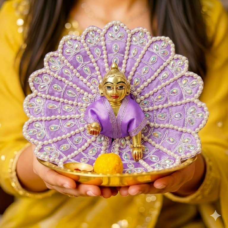 Tiny Shiny Laddu Gopal Poshak Thakur Ji Dress Heavy Designer Dress for Kanha Ji Fancy Dress for Bal Krishna Janmaasthmi Special for Ladoo Gopal Ji (Size- 4 And 5)