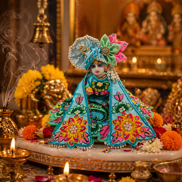 Tiny Shiny Laddu Gopal Poshak Thakur Ji Dress Heavy Designer Dress for Kanha Ji Fancy Dress for Bal Krishna Janmaasthmi Special for Ladoo Gopal Ji (Size- 0 to 5)