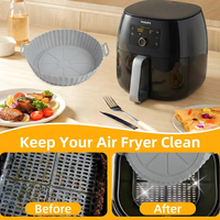 Air Fryer Liners I Round Silicone Basket Baking Tray I Pot with Ear Handles I Nonstick Reusable Heat Resistant I Cooking Oven Insert Accessories - Multicolor (Pack of 2)