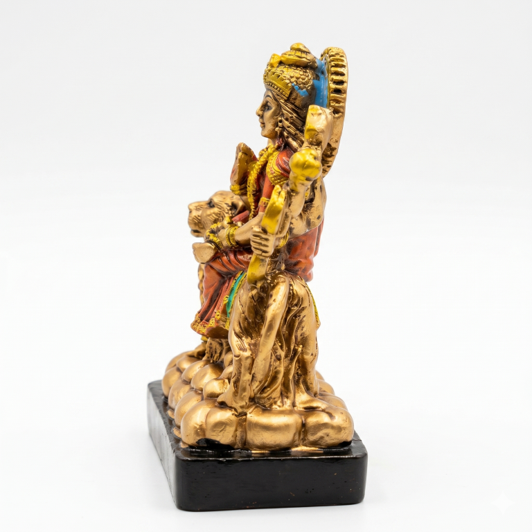 Divine Maa Durga Idol on Lion - Antique Bronze & Turquoise Finish (13.5 cm) | Sherawali Mata Murti for Home Decor & Pooja