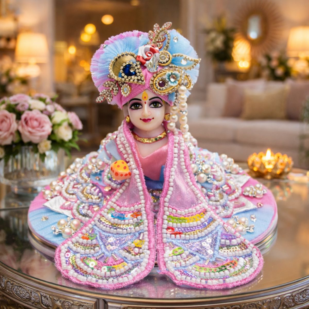Tiny Shiny Laddu Gopal Poshak Thakur Ji Dress Heavy Designer Dress for Kanha Ji Fancy Dress for Bal Krishna Janmaasthmi Special for Ladoo Gopal Ji (Size- 2 to 6)