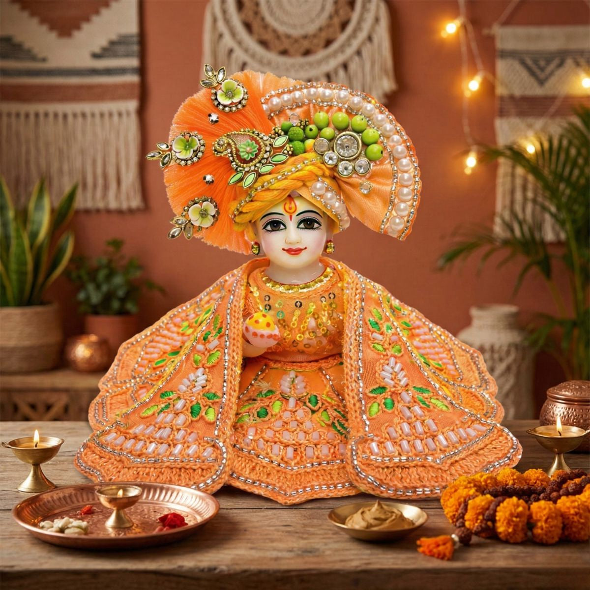 Tiny Shiny Laddu Gopal Poshak Thakur Ji Dress Heavy Designer Dress for Kanha Ji Fancy Dress for Bal Krishna Janmaasthmi Special for Ladoo Gopal Ji (Size- 0 to 6)