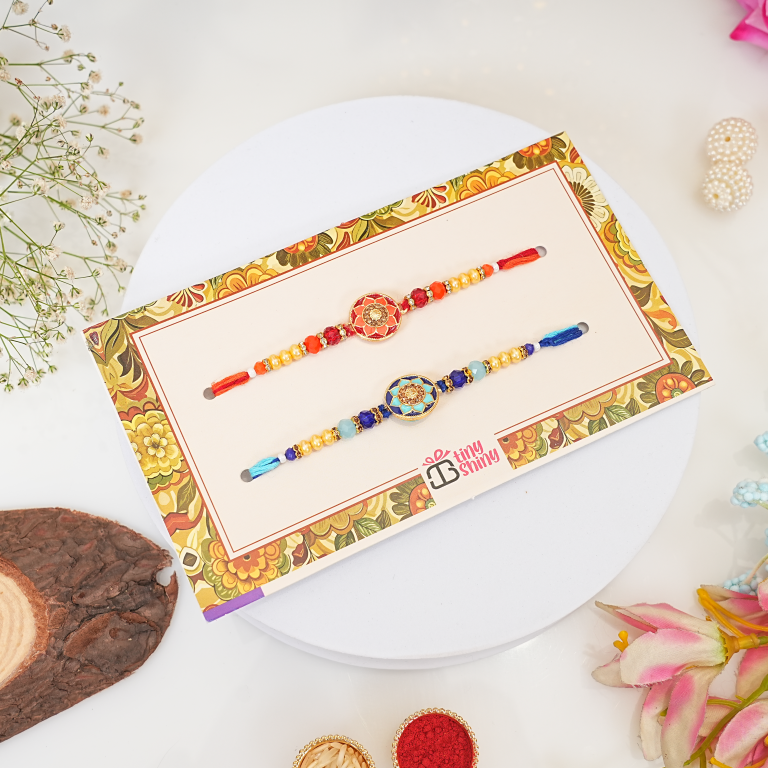 Set of 2 Floral Mandala Rakhi Pair for Brother, Bhai, Multicolor