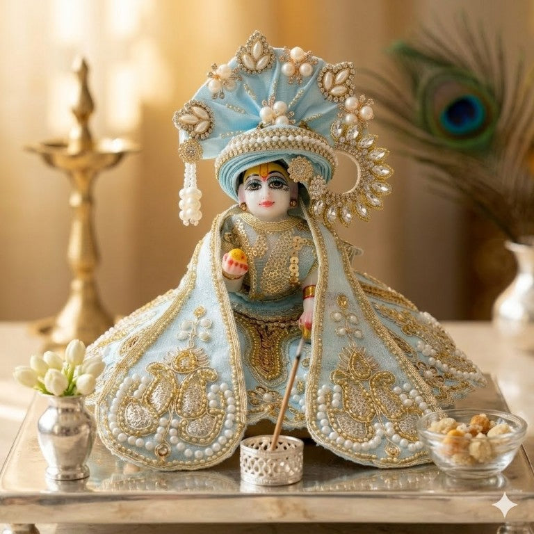 Tiny Shiny Laddu Gopal Poshak Thakur Ji Dress Heavy Designer Dress for Kanha Ji Fancy Dress for Bal Krishna Janmaasthmi Special for Ladoo Gopal Ji (Size-0 to 5)