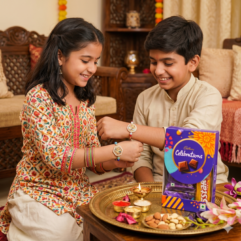Rakhi Gift Set with 2 Pastel Bird Designer Rakhi Set, Roli Chawa, Sipra, Key Chain and chocolate box