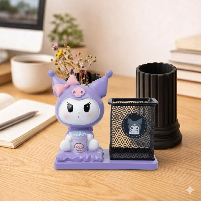 Kuromi Aesthetic Purple Figurine Pen Holder | Sanrio Themed Desk Organizer