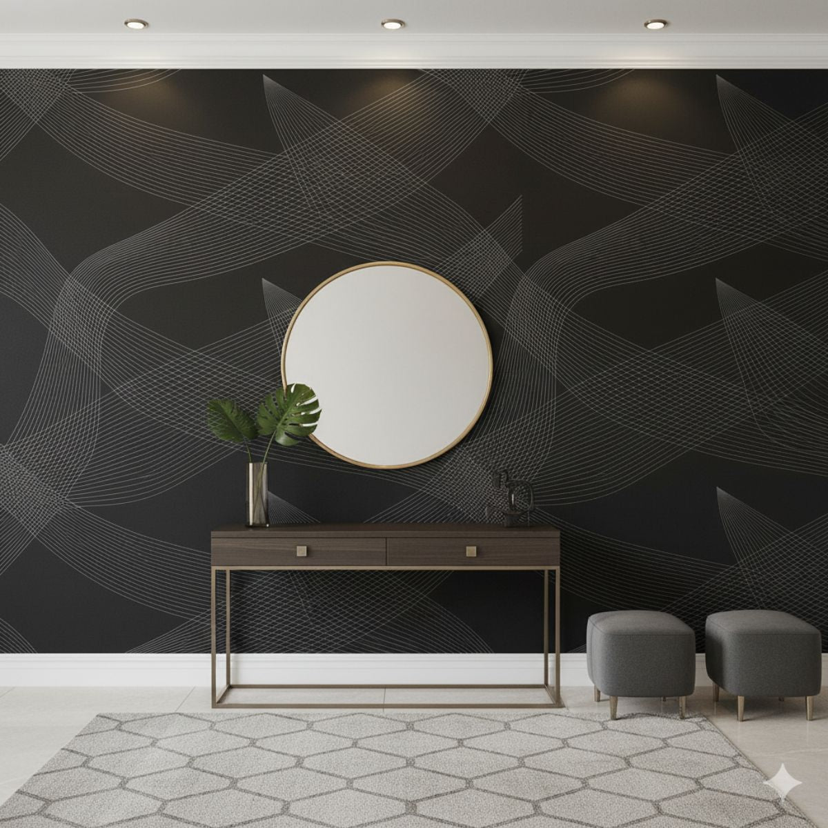 Tiny Shiny Black Gold Gradient Geometric Line Wallpaper