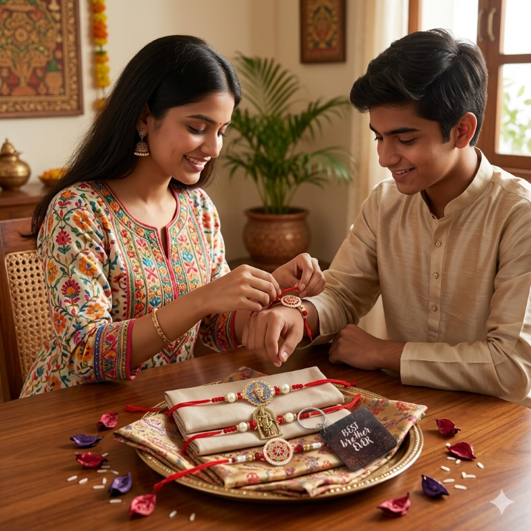 Set of 4 Premium Divine Rakhi Set for Brother, Bhai, Multicolor