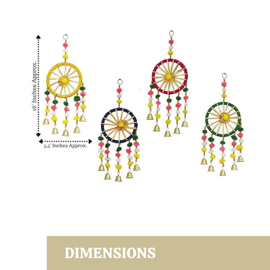 Boho Handmade Dreamcatcher Wall Hanging with Pom Poms & Bells – Colorful Decorative Hanging Set