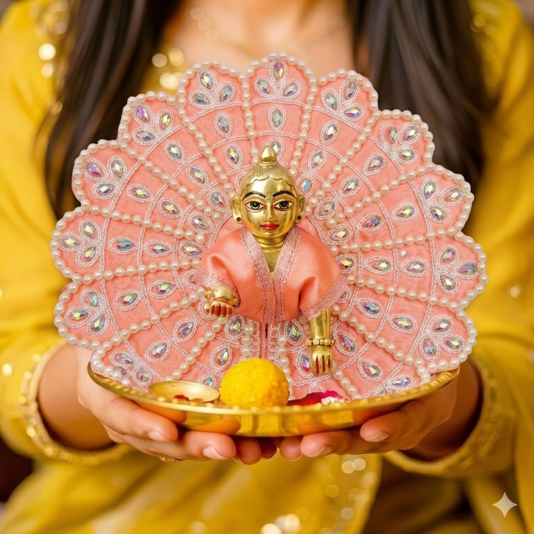 Tiny Shiny Laddu Gopal Poshak Thakur Ji Dress Heavy Designer Dress for Kanha Ji Fancy Dress for Bal Krishna Janmaasthmi Special for Ladoo Gopal Ji (Size- 4 And 5)