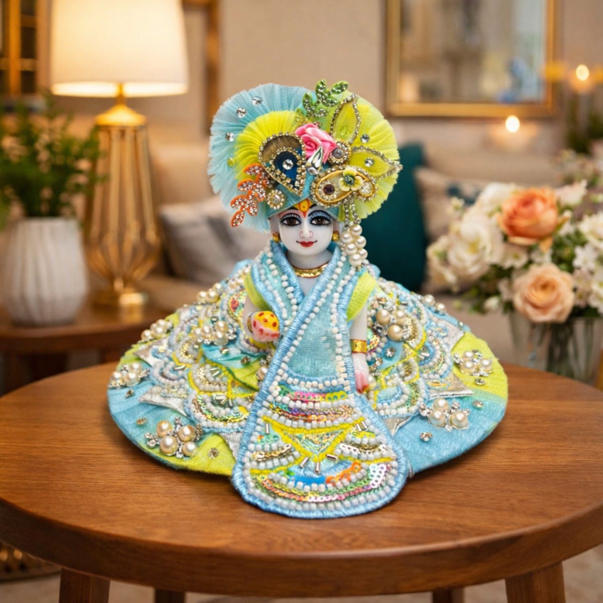 Tiny Shiny Laddu Gopal Poshak Thakur Ji Dress Heavy Designer Dress for Kanha Ji Fancy Dress for Bal Krishna Janmaasthmi Special for Ladoo Gopal Ji (Size- 2 to 6)