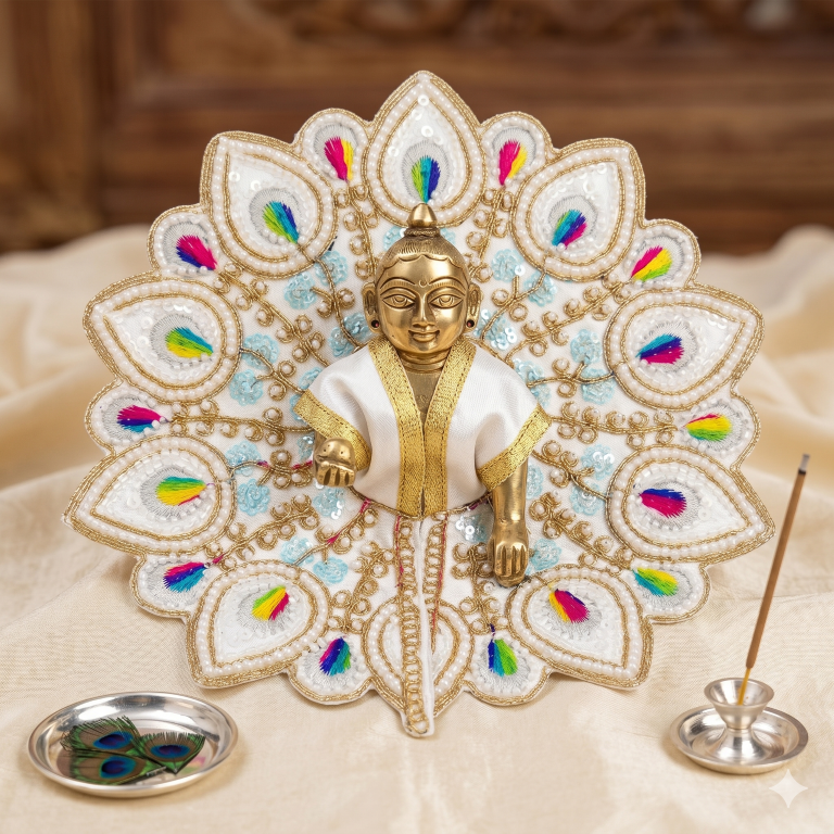 Tiny Shiny Laddu Gopal Poshak Thakur Ji Dress Heavy Designer Dress for Kanha Ji Fancy Dress for Bal Krishna Janmaasthmi Special for Ladoo Gopal Ji (Size-4)