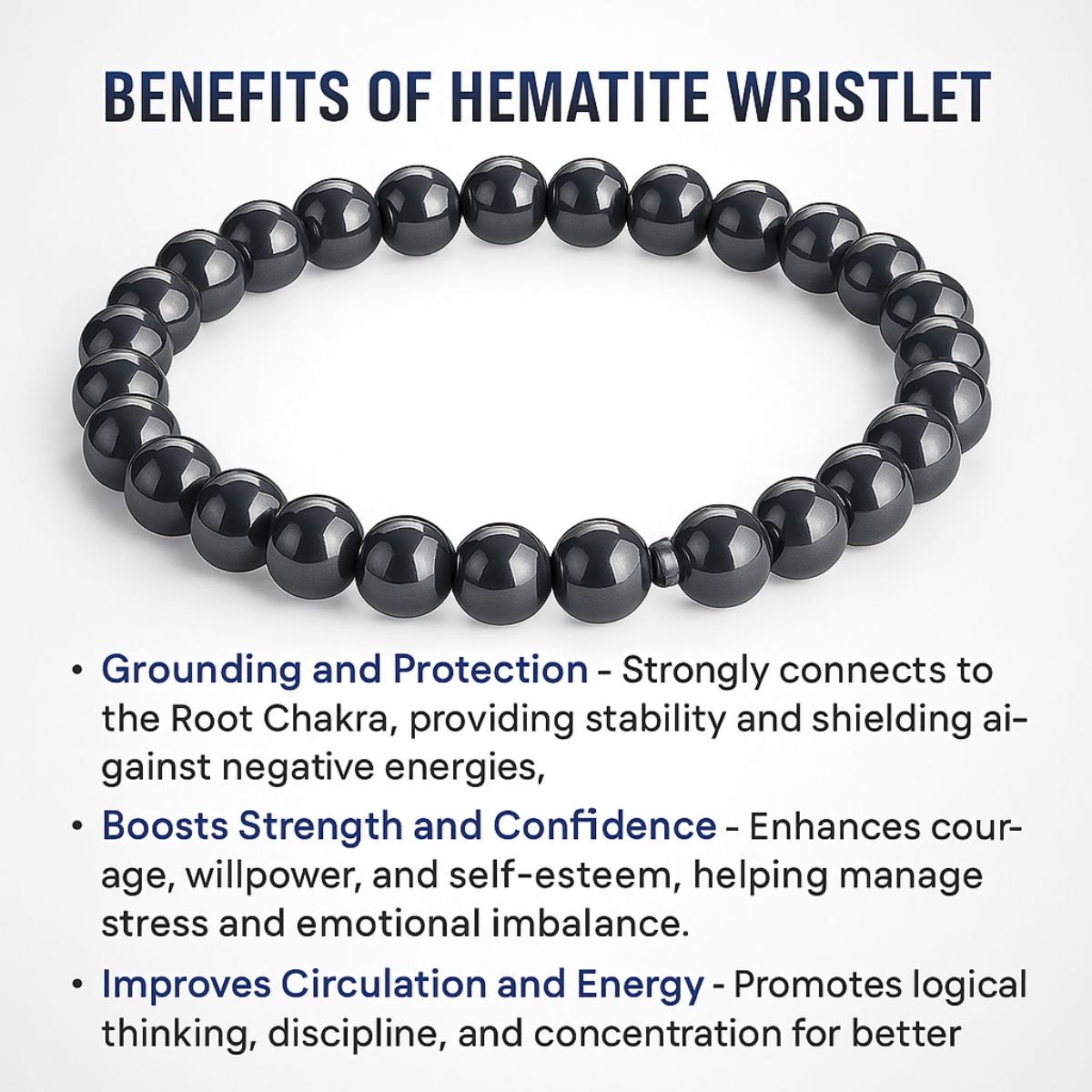 Natural Hematite Bracelet – Genuine Stone Beaded Energy Bracelet for Men and Women, Grounding & Protection Crystal Jewelry Gift - image 4