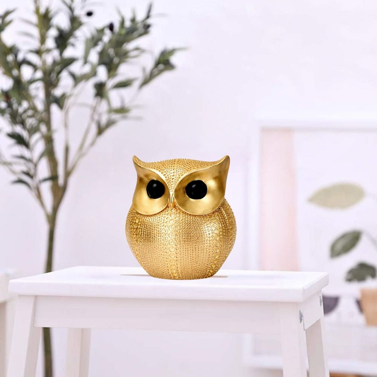 Tiny Shiny Golden Owl Showpiece for Home Decor – Handcrafted Resin Owl Statue for Living Room, Office Desk & Bookshelf – Modern Vastu Feng Shui Good Luck Figurine - image 4