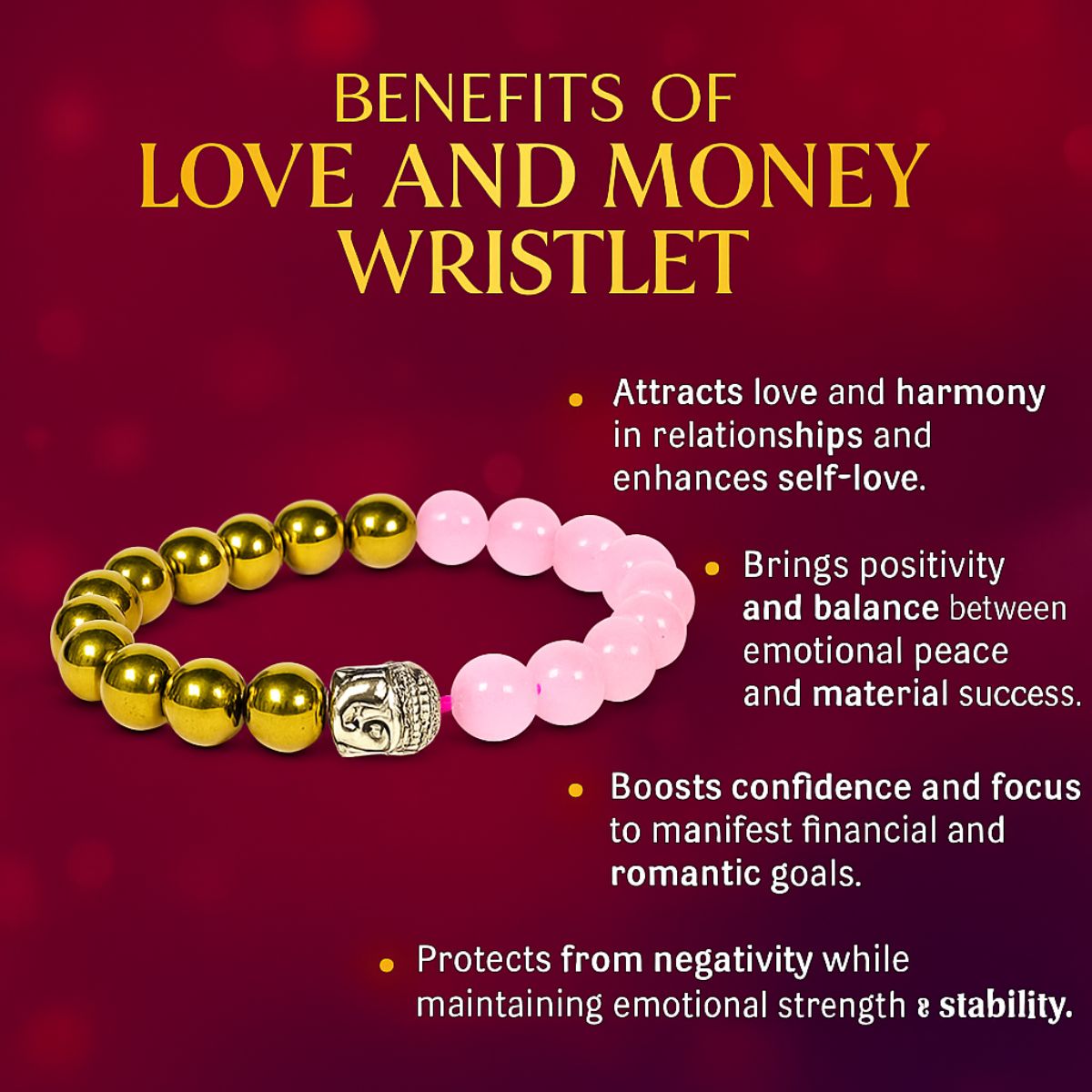Rose Quartz & Golden Hematite Bracelet – Natural Healing Crystal Beads for Men & Women, Love & Positivity Energy Bracelet, Stretchable Handcrafted Jewelry Gift - image 4