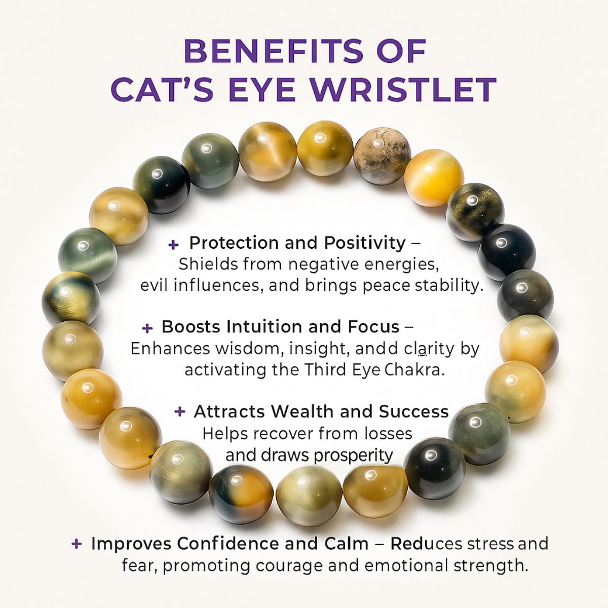 Cat’s Eye Crystal Bracelet – Natural Lehsunia Stone Beads for Protection & Good Luck, Stretchable Handmade Bracelet for Men & Women - image 4