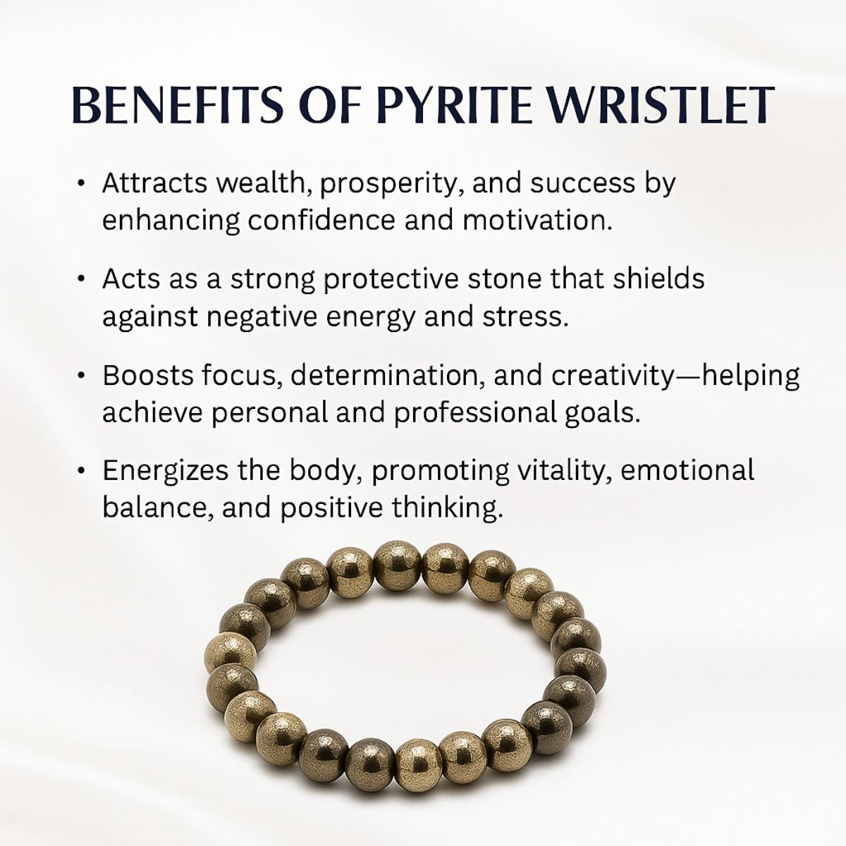 Pyrite Stone Bracelet – Natural Fool’s Gold Crystal Beads for Wealth, Success & Protection, Stretchable Handmade Bracelet for Men & Women - image 6