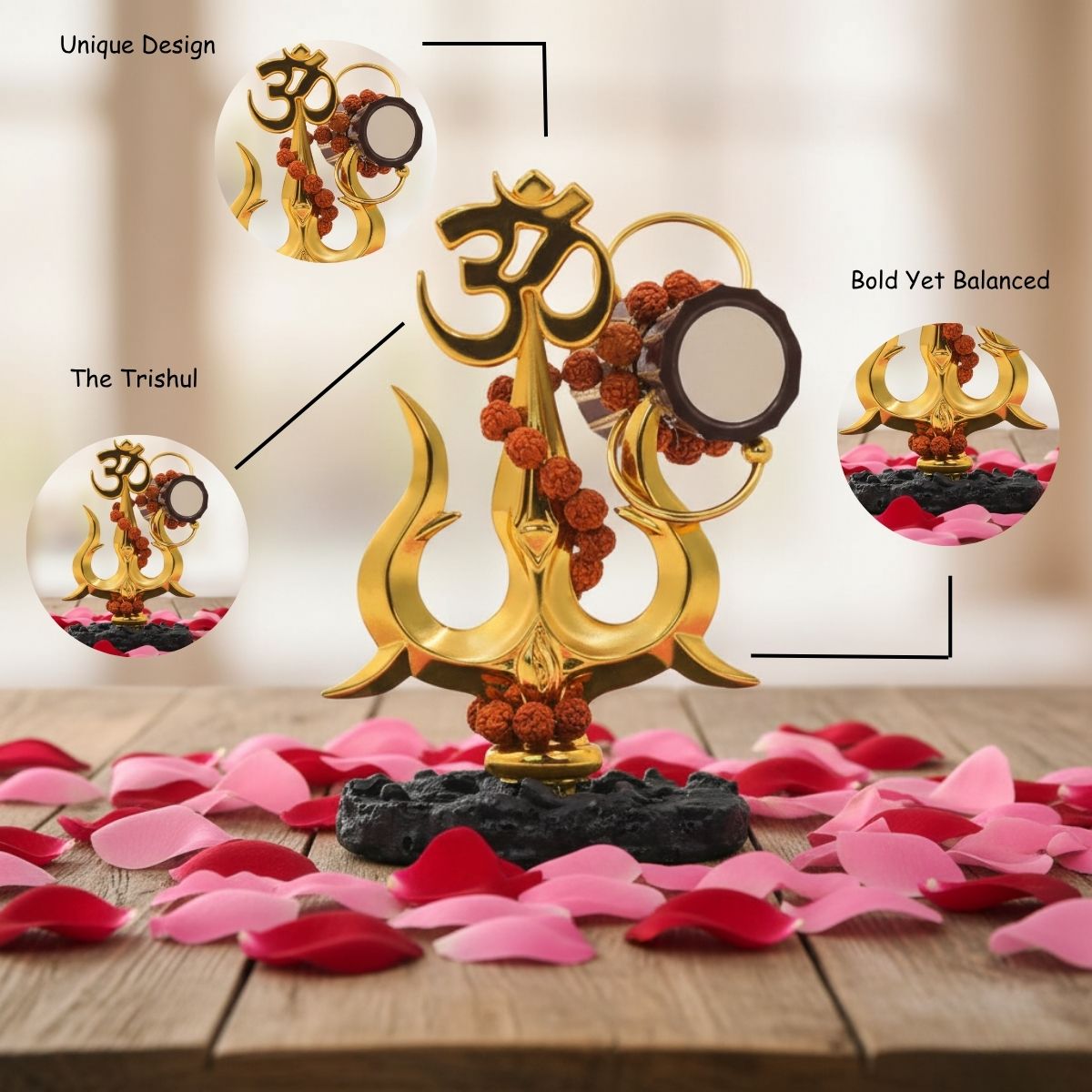 tiny shiny Traditional Trishul with Damru Decorative Showpiece Statue for Car Dashboard, Pooja, Home & Office Decor | Shiva Trishul Idol for Mandir, Black & Gold, Resin - image 5