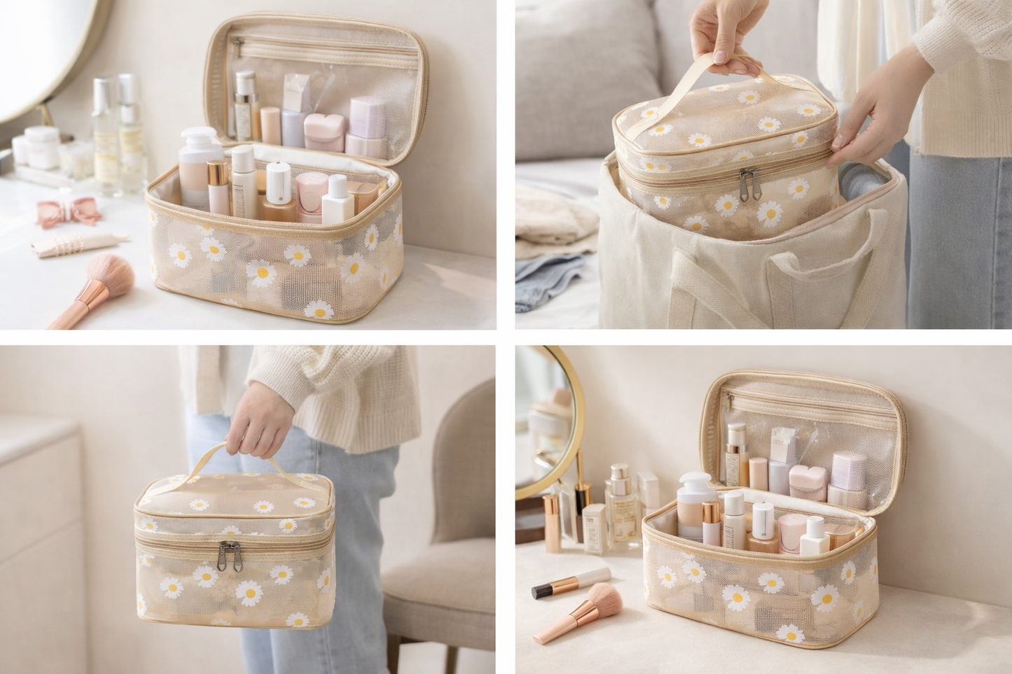 Tiny Shiny Transparent Travel Cosmetic Bag —  Waterproof Toiletry Organizer with Zipper for  Men and Women