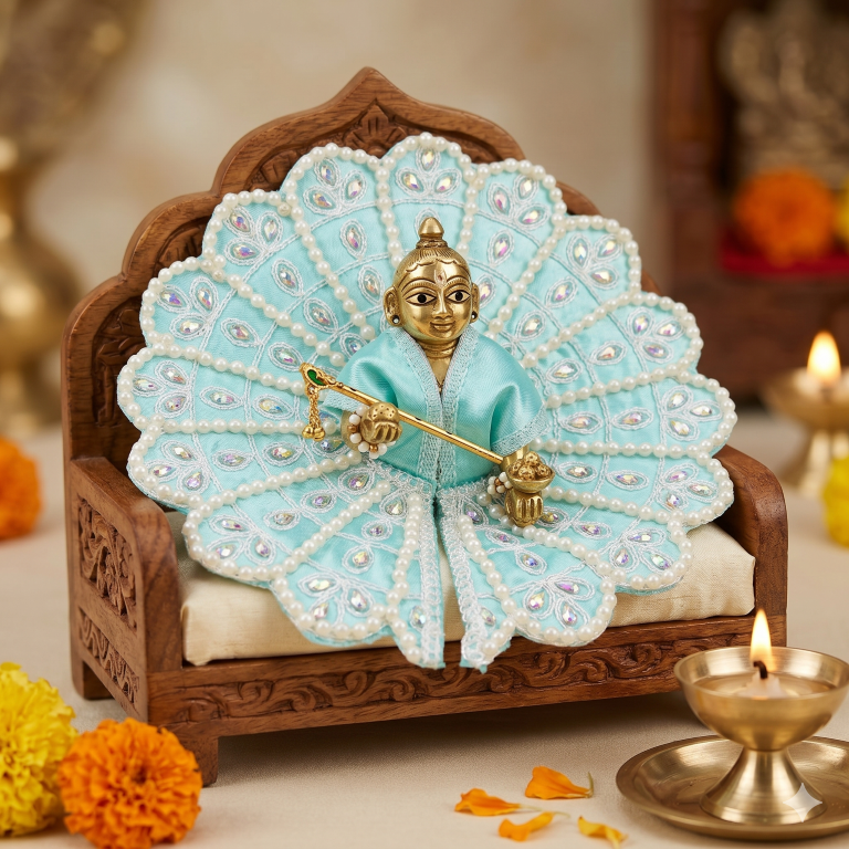 Tiny Shiny Laddu Gopal Poshak Thakur Ji Dress Heavy Designer Dress for Kanha Ji Fancy Dress for Bal Krishna Janmaasthmi Special for Ladoo Gopal Ji (Size- 4 And 5)