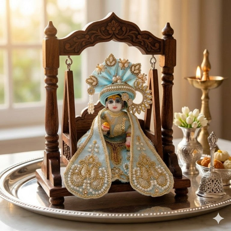 Tiny Shiny Laddu Gopal Poshak Thakur Ji Dress Heavy Designer Dress for Kanha Ji Fancy Dress for Bal Krishna Janmaasthmi Special for Ladoo Gopal Ji (Size-0 to 5)